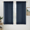 MIULEE Navy Blue Linen Curtains 54 Inch Length 2 Panels for Bedroom Living Room, Soft Thick Linen Textured Natural Short Window Drapes Semi Sheer Light Filtering Back Tab Rod Pocket Burlap Look Decor