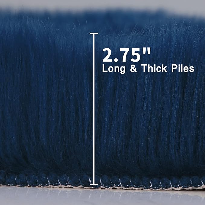duduta Navy Blue Faux Sheepskin Fur Rug 3x5 ft, Fluffy Shag Bedroom Dorm Nursery Playroom Carpet Rug Non Slip Washable