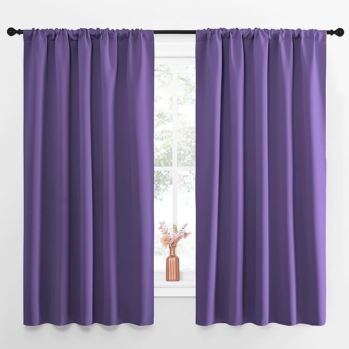 NICETOWN Blackout Curtains for Living Curtains, Lilac Purple, Set of 2, 52 by 63 Inch, Window Treatment Blackout Curtain Panels, Home Decor Thermal Insulated Solid Drapes for Bedroom