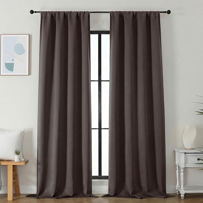Simplebrand Ava Chocolate Blackout Curtains for Bedroom 96 Inches Long 2 Panels, Solid Thermal Insulated, Energy Saving Nursery Window Treatment Curtains Blackout Drapes, W40 x L96 Inch, Chocolate
