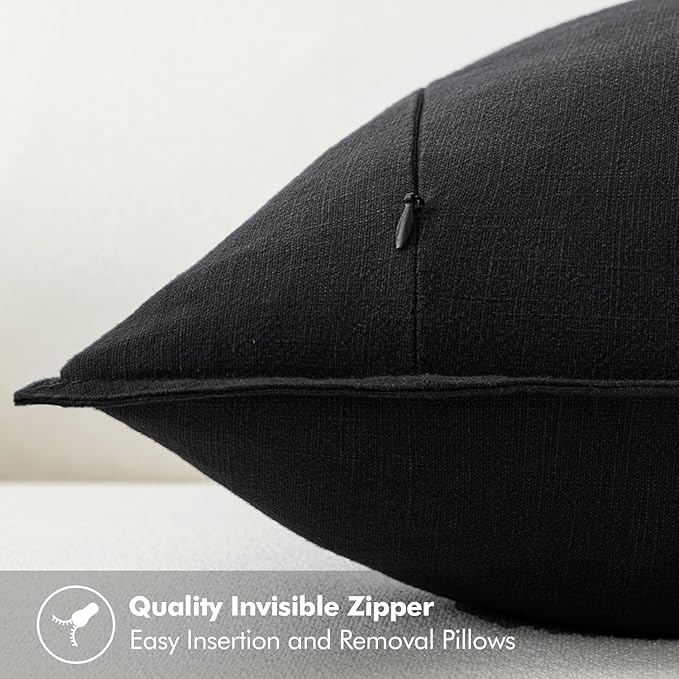 MIULEE Decorative Linen Pillow Covers 20x20 Inch Black Boho Farmhouse Neutral Couch Throw Pillows for Halloween Bed Pack of 2 Accent Modern Pillowcase Sofa Livingroom Home Decor