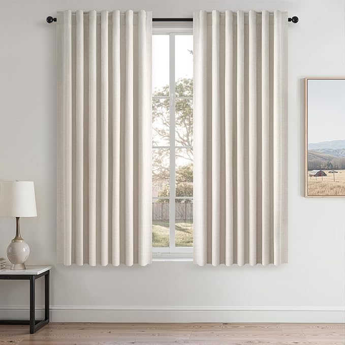 Topfinel 78 Inch Long Linen Blackout Curtains 2 Panels Set for Bedroom Back Tab Rod Pocket Pleated Boho Farmhouse Room Darkening Curtains for Sliding Glass Door,Cream Ivory, 52x78 in Length