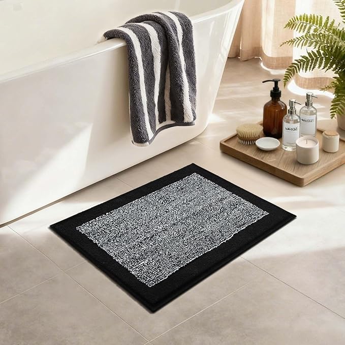Bathroom Rugs 24x17 Non Slip Washable, Black Bath Mat for Bathroom Floor Tub, Soft Absorbent Quick Dry Mats for Shower, Bathtub,Home Decor