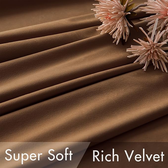 MIULEE Velvet Curtains 84 inches - Luxury Curtains for Bedroom Living Room Room Darkening Thermal Insulated Super Soft Window Drapes Rod Pocket & Back Tab, Brown, W52 x L84 inches, 2 Panels
