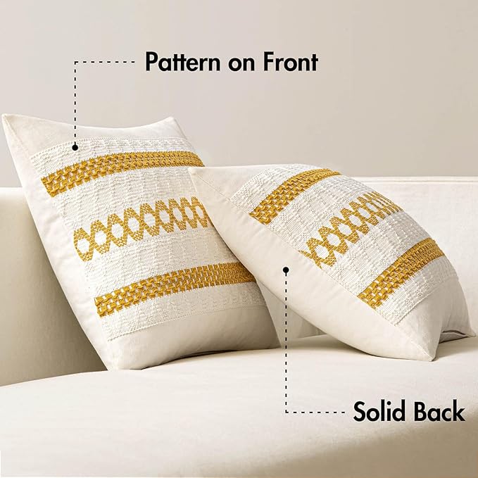 MIULEE Set of 2 Mustard Yellow Boho Decorative Lumbar Pillow Covers 12x20 Inch Farmhouse Rustic Couch Throw Pillows Modern Cotton Cushion Covers Retro Macrame Woven Spring Decor for Bed Sofa Chair