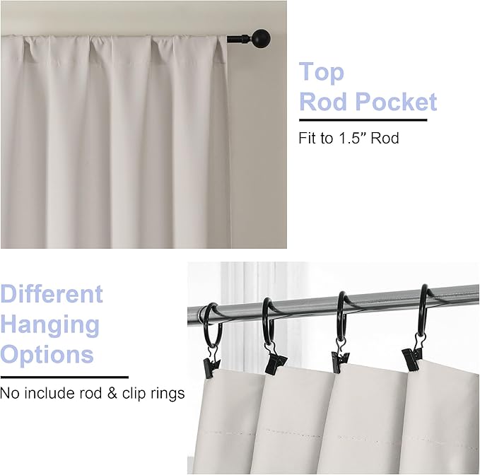 Simplebrand Ava Natural Blackout Curtains for Bedroom 63 Inch Length 2 Panels Set, Solid Thermal Insulated Privacy Living Room Window Treatment Curtains Blackout Drapes, W50 x L63 Inch
