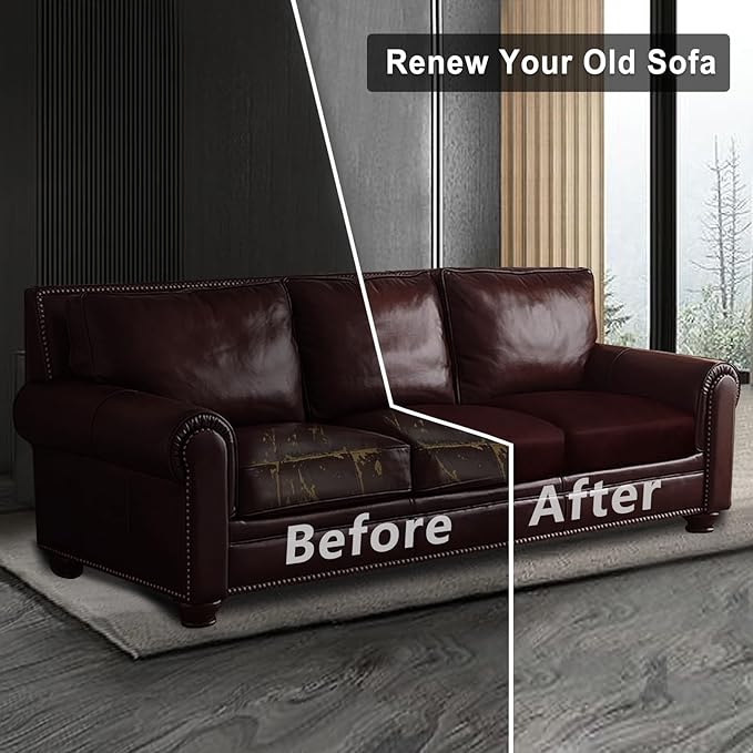 Leather Look Couch Cushion Covers Sofa Seat Slipcovers Sets Couches Furniture Protector for Sectional Armchair Loveseat Pets Kids Stretch Spandex Fabric (3 Cushion Sofa, Burgundy)