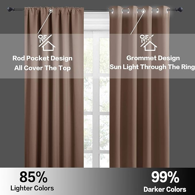 RYB HOME Cafe Blackout Curtains 24 inch Length, RV Curtains for Camper Windows, Mini Short Small Insulating Light UV Heat Blocking Privacy Half Window Tiers, Width 29 by Length 24, Mocha, 2 Panels