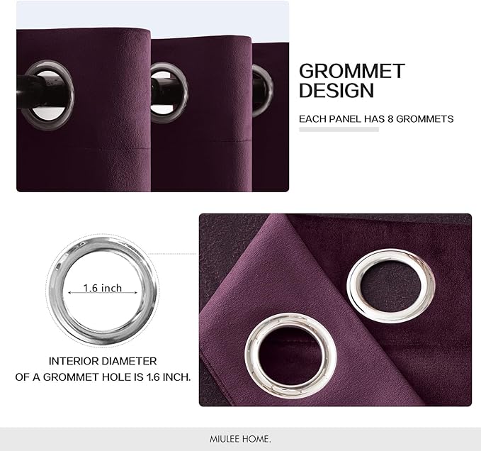 MIULEE Velvet Curtains Purple Orchid Elegant Grommet Thermal Insulated Soundproof Room Darkening Curtains/Drapes for Classical Living Room Bedroom Decor 52 x 84 Inch Set of 2