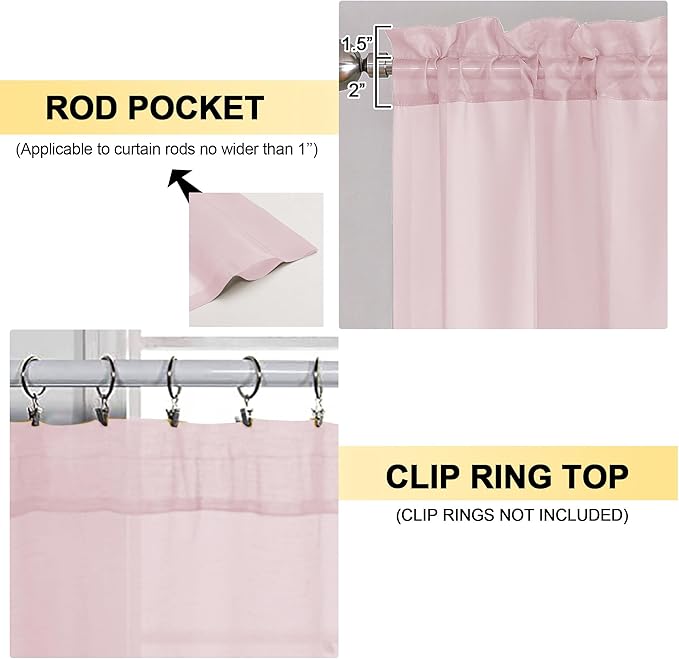 OVZME Blush Pink Sheer Curtains 84 Inches Long 2 Panels - Soft Light Filtering Window Sheer Panels for Living Room/Bedroom, Top Dual Rod Pocket, 1 Pair, Each 42Wx84L Inches