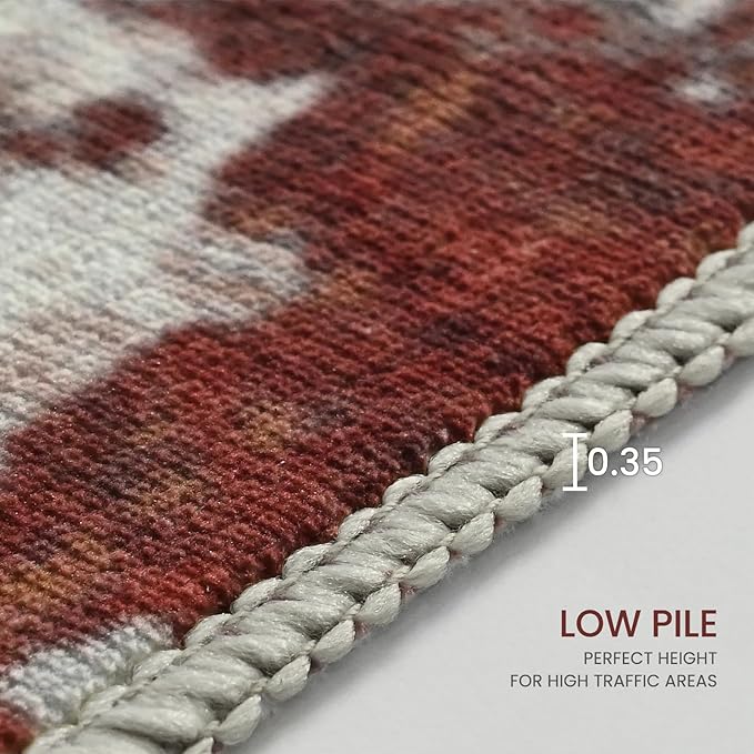 Living Room Rug 7x10 Beige Area Rugs Machine Washable Abstract Boho Large Rug Non-Slip Non-Shedding Faux Wool Indoor Vintage Carpet for Bedroom, Classroom, Dining Room, Kids Playroom