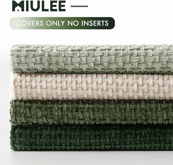 MIULEE Pack of 4 Couch Throw Pillow Covers 20x20 Inch Neutral Green Soft Decorative Chenille Pillow Covers Farmhouse Accent Cushion Covers for Boho Spring Home Decor Sofa Bedroom Living Room