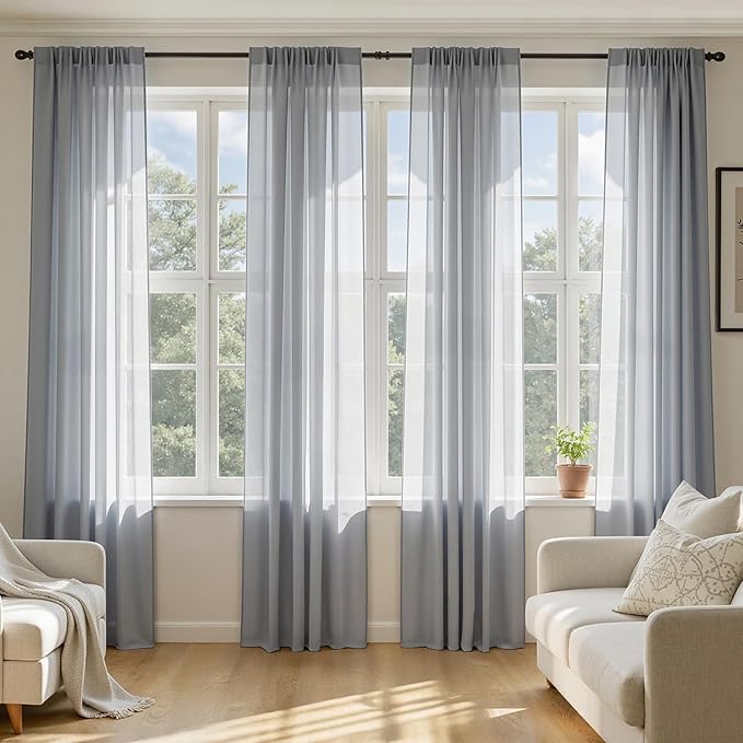 MIULEE Dark Grey Sheer Curtains 63 Inches Long, 4 Panels Set, Rod Pocket Light Filtering Window Drapes for Bedroom and Living Room, Elegant Airy Fabric, 42 x 63 Inches
