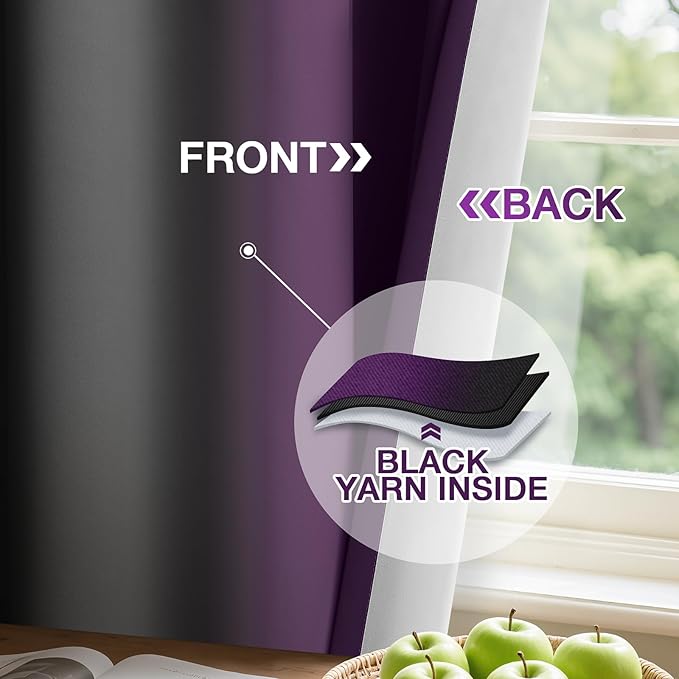 Yakamok Blackout Ombre Purple and Black Curtains for Bedroom, Gradient Room Darkening Curtains, Grommet Thermal Insulated Light Blocking Window Drapes/Curtain for Living Room,52 x 54 Inch,2 Panels
