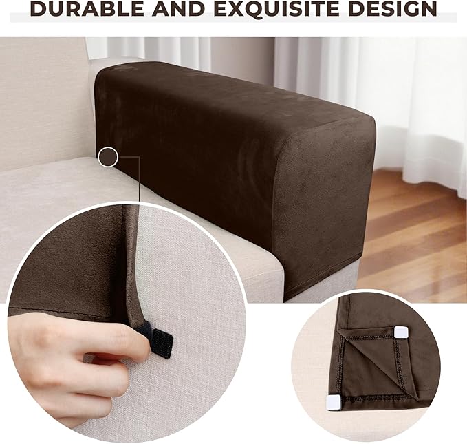 Couch Arm Covers 2 Pcs Sofa Armrest Covers Stretch Couch,Armrest Cover for Chairs Scratch-Resistant Sofa Arm Cover Armchair Slipcovers,Coffee