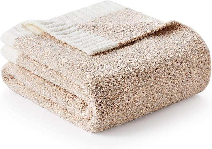 Snuggle Sac Super Soft & Reversible Heather Beige Throw - Oversized Cozy Knit Blanket for Bed, Sofa, Living Room, Twin Size (60x80 Inches)