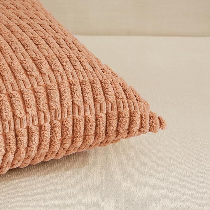 Fancy Homi 4 Packs Peach Decorative Throw Pillow Covers 18x18 Inch for Living Room Couch Bed, Rustic Modern Farmhouse Boho Home Decor, Soft Plush Corduroy Cute Accent Square Cushion Case 45x45 cm