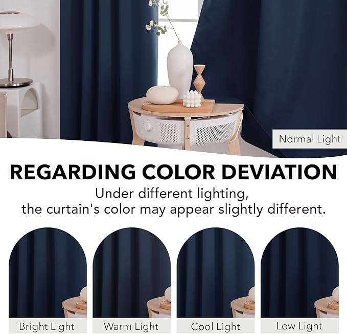 Deconovo Short Blackout Curtains for Small Windows, Thermal Insulated Rod Pocket and Back Tab Curtains, 42W x 45L Inch, Navy Blue, 2 Panels