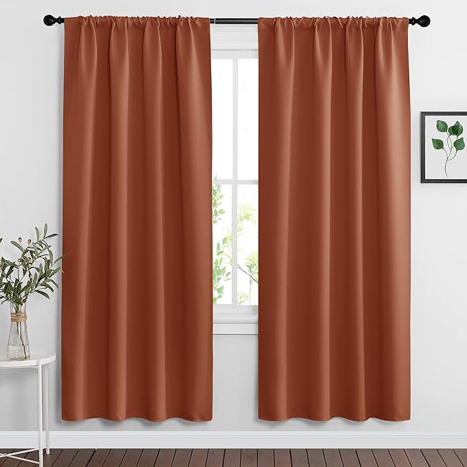 RYB HOME Blackout Curtains for Bedroom Living Room 72 inches Long, Thermal Insulated Privacy Rod Pocket Drapes for Nursery Office Home Theater, Width 42 by Length 72, Burnt Orange, 2 Panels