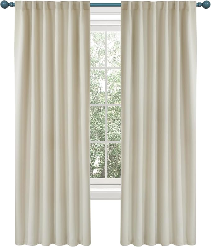 Deconovo Blackout Curtains, Thermal Insulated, W52 x L72 2 Panels, Back Tab, Machine Washable, Room-Darkening Drapes for Bedroom/Living Room Light Beige