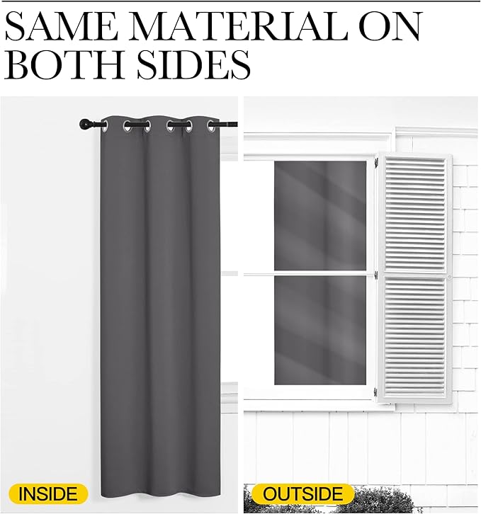 NICETOWN Grey Blackout Curtain Panels for Bedroom, 2 Panels, W34 x L36-inch, Thermal Insulated Grommet Top Blackout Draperies and Drapes for Basement