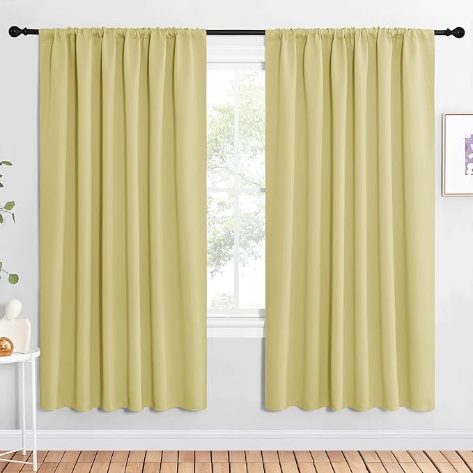 NICETOWN Bedroom Window Curtain Panels, Paler Yellow, 2 Panels, 62 in x 72 in (W x L), Window Treatment Thermal Insulated Rod Pocket Room Darkening Curtains/Drapes for Patio Door