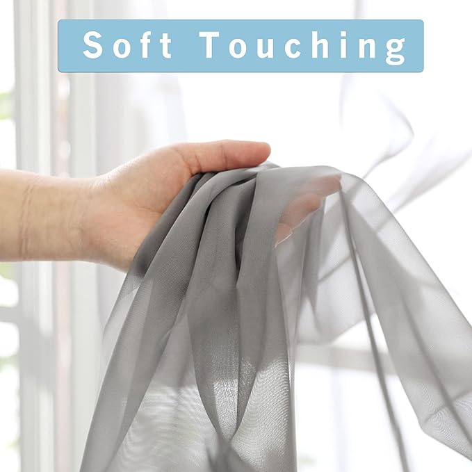 OWENIE Short Sheer Curtains 30 Inches 2 Panels Set, Kitchen Tiers Light Filtering Rod Pocket Cafe Curtains for Bathroom Small Half Window, 42 in W x 30 in L, Grey