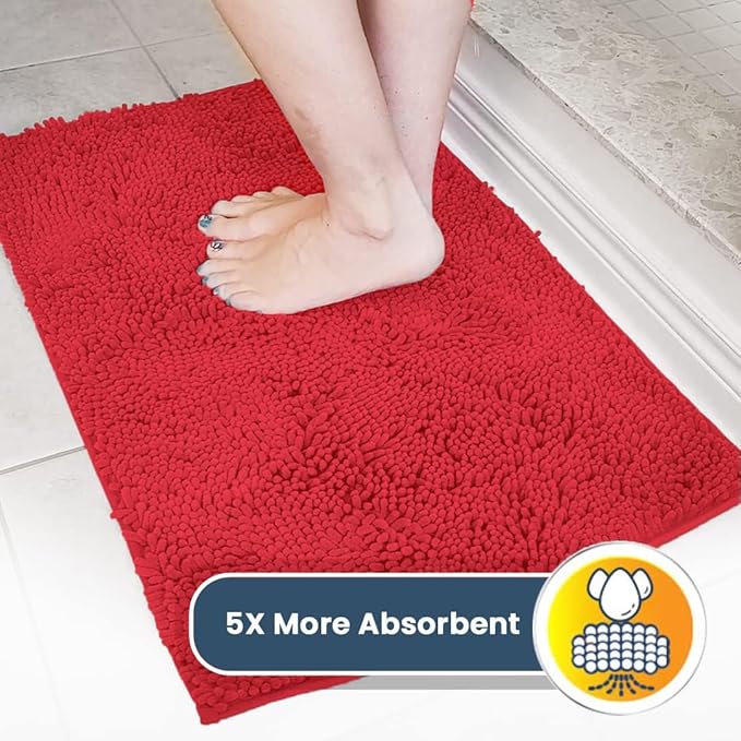 Muddy Mat® | Super Absorbent Door Mat Indoor, Microfiber Quick Dry Chenille Entryway Rug, Non-Slip Front Door Mat, Indoor Mats for Entryway, Machine Washable Pet Rug, Red 6ft x 9ft