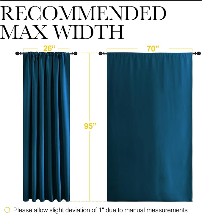 NICETOWN 2 Panels Blackout Curtains, Rod Pocket Thermal Insulated Drapess for Bedroom, Privacy Protection Easy-Care Heavy Duty Curtains for Living Room/Dining Room, W70 x L95 inches, Moroccan Blue