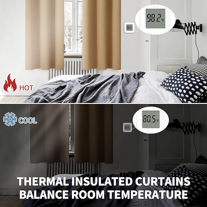 BGment Blackout Curtains for Living Room - Grommet Thermal Insulated Room Darkening Curtains for Bedroom, 2 Panels of 52 x 45 Inch, Khaki