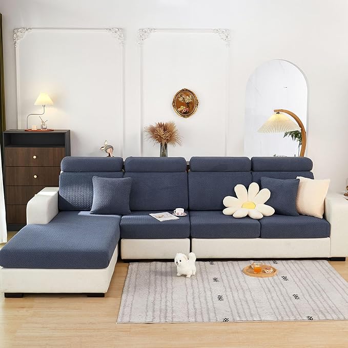 Couch Covers for 2 Cushion Sofa Pet Friendly Couch Cushion Covers Universal Sofa Covers Washable Stretch Slipcovers for Sectional Sofa (Texture Metal Gray,Large Double Seat Cover)