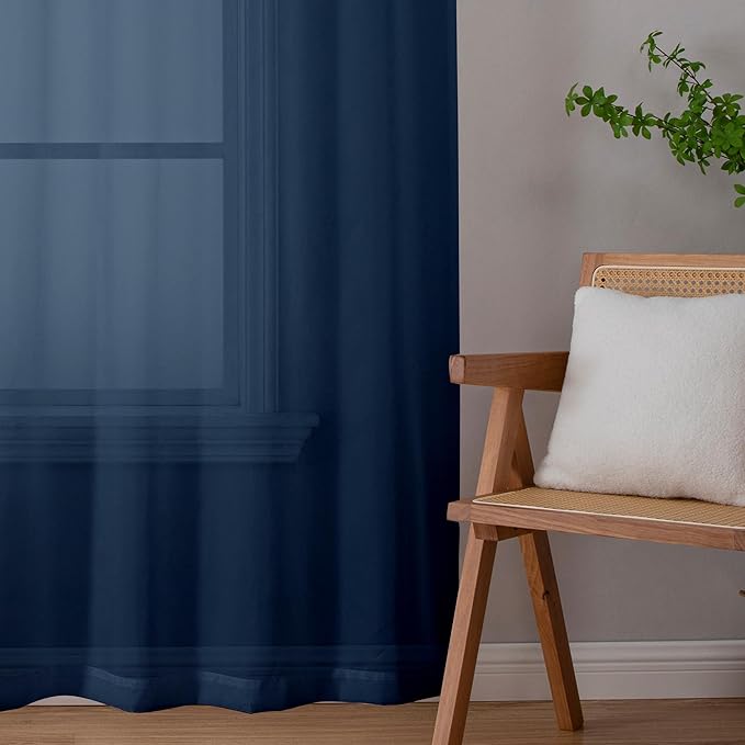 OWENIE Blue Sheer Curtains, Sheer Curtains 78 inches Long 2 Panels Set, Rod Pocket Voile Fimly Sheer Drapes for Living Room/Bedroom, 2pcs, Each 42" W x 78" L, Navy Blue