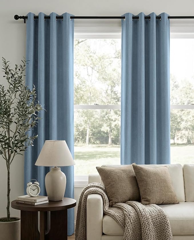 100% Blackout Shield Curtains, Blue, 50''W x 84''L, 2 Panels, Grommet Top, Thermal Insulated, Full Light Blackout, Living Room/Bedroom