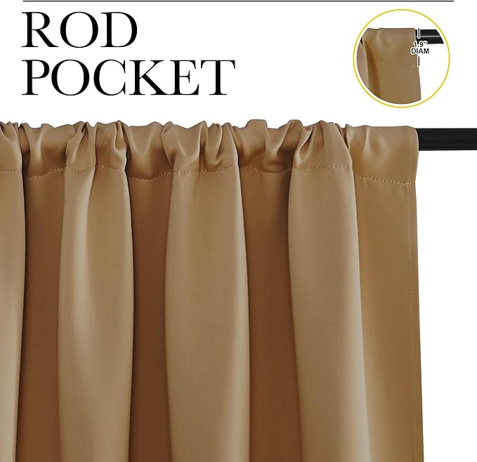 NICETOWN Gold Brown Blackout Curtains Panels for Window, Thermal Insulated Rod Pocket Blackout Drapes/Draperies for Living Room (2 Panels, W42 x L63 inches)
