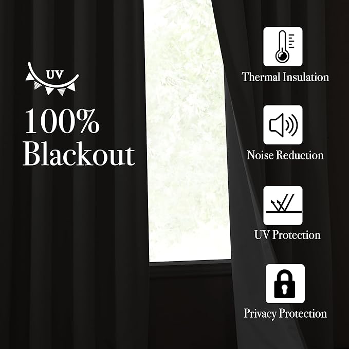 NICETOWN Faux Linen 100% Blackout 90 inch Curtains, Silver Grommet Thermal Insulated 2 Layers Window Treatments Sound Dampening for Living Room/Bedroom, Natural, W52 x L90, 2 Panels