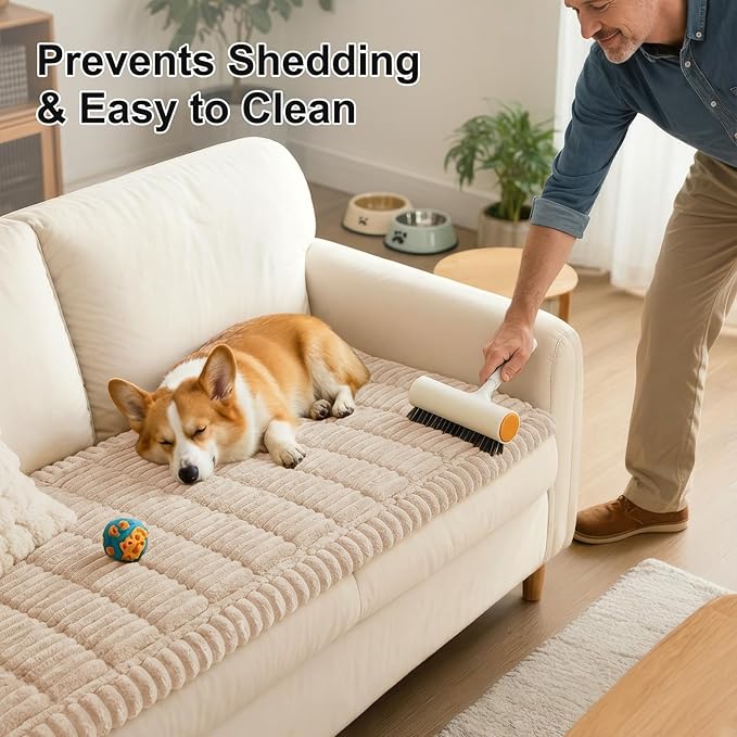 Smiry Couch Cover for Dogs Washable, Non Slip Fuzzy Pet Couch Covers for 3 Cushion Sofa Pet Friendly, Thick Soft Sofa Slipcovers Cushion Protector (Apricot, 27.6" x 47")