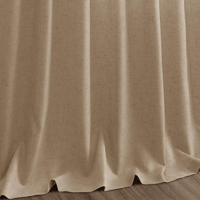 Sand Beige Linen Curtains for Living Room 100 Inches Long Simple Modern Light Filtering Semi Sheer Curtain Back Tab Rustic Farmhouse Luxury Home Decor Drapes for Bedroom Dinner Room 52x100, 2 Panels