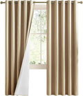 NICETOWN 100% Absolutely Blackout Linen Curtains with Thermal Insulated White Liner, Camel, 62" Wide, 2 Pieces, Privacy Vertical Window Drapes for Office Laundry Living Room Windows 84 inch Long