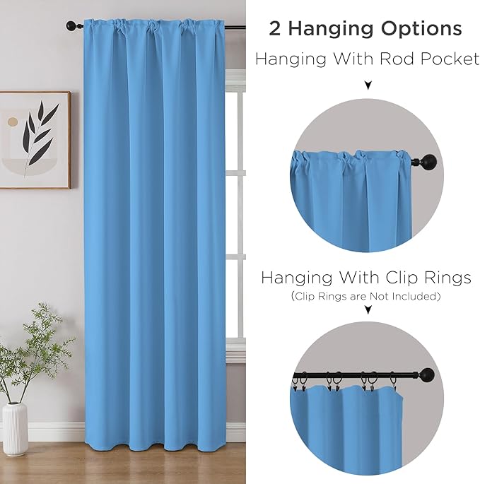 CUCRAF Light Blue Blackout Curtains Customize, Rod Pocket Room Darkening Curtain for Bedroom Living Room, Thermal Insulated Window Drapes 1 Panel (Custom Size, Color)