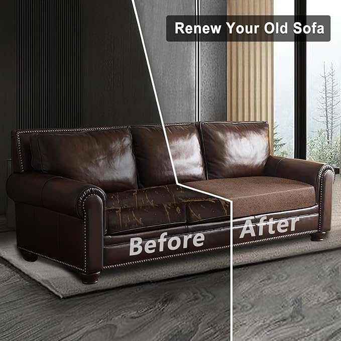 Leather Look Couch Cushion Covers Sofa Seat Slipcovers Sets Couches Furniture Protector for Sectional Armchair Loveseat Pets Kids Stretch Spandex Fabric (1 Cushion XL Sofa, Brown)