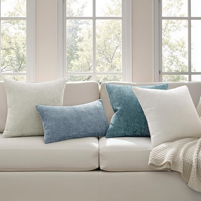 MIULEE Pack of 2 Couch Throw Pillow Covers 20x20 Inch Coastal Light Blue Modern Boho Accent Decorative Pillow Covers Soft Chenille Farmhouse Cushion Covers for Home Decor Bed Sofa Living Room
