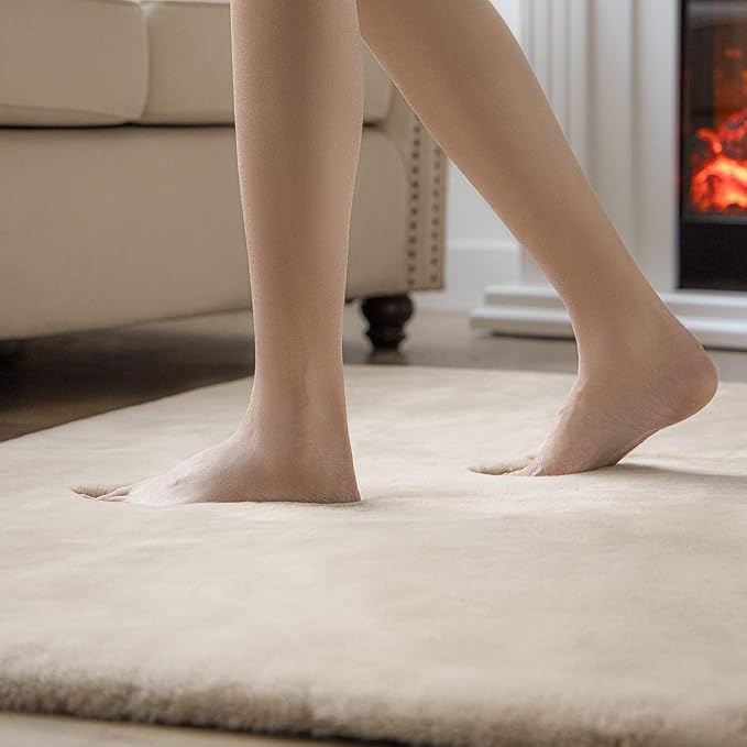 Ashler Faux Fur Rug, Upgraded Soft Faux Rabbit Fur, Beige Area Rugs, 2 x 3 Feet, Machine Washable Nursery Decor Throw Rugs for Bedroom, Kids Room, Living Room