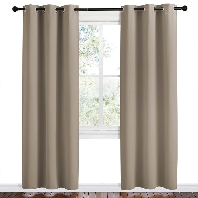 NICETOWN Taupe Room Darkening Curtains for Kitchen, Set of 2, 42 inches Wide by 78 inches Long, Window Treatment Thermal Insulated Solid Grommet Room Darkening Curtains/Drapes for Bedroom