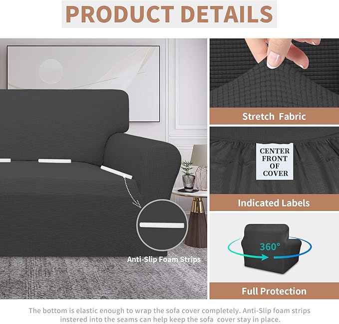 Easy-Going 100% Waterproof Oversized Chair Couch Cover, Dual Waterproof Sofa Cover, Stretch Jacquard Sofa Slipcover, Leakproof Furniture Protector for Kids, Pets, Dog and Cat, Dark Gray