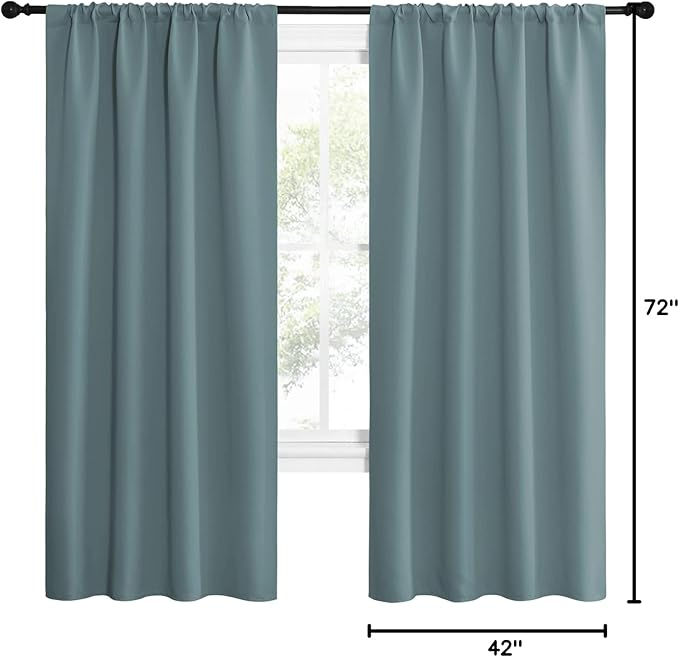 NICETOWN Greyish Blue Blackout Curtains Panels for Window, Thermal Insulated Rod Pocket Blackout Drapes/Draperies for Living Room (2 Panels, W42 x L72 inches)