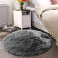 Latepis Dark Grey Rugs for Living Room Round Rugs 6ft Fluffy Circle Fuzzy Shag Rug for Bedroom Dorm Plush Accent Washable Faux Fur Rug Home Decor