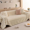 HANDONTIME Shaggy Couch Cover for Dogs Rabbit Plush Loveseat Cover Dog Couch Cover Protector Plush Faux Fur Couch Covers for Sectional Sofa Cozy Washable Sofa Covers for Living Room, 71" X118", Beige
