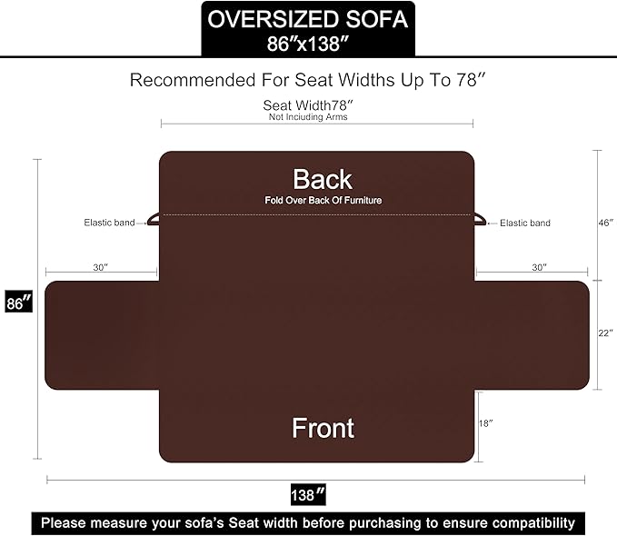 U-NICE HOME Large Sofa Cover Reversible Couch Cover for Dogs with Elastic Straps Water Resistant Furniture Protector for Pets Couch Cover for 4 Cushion Couch (Oversized Sofa, Brown/Beige)