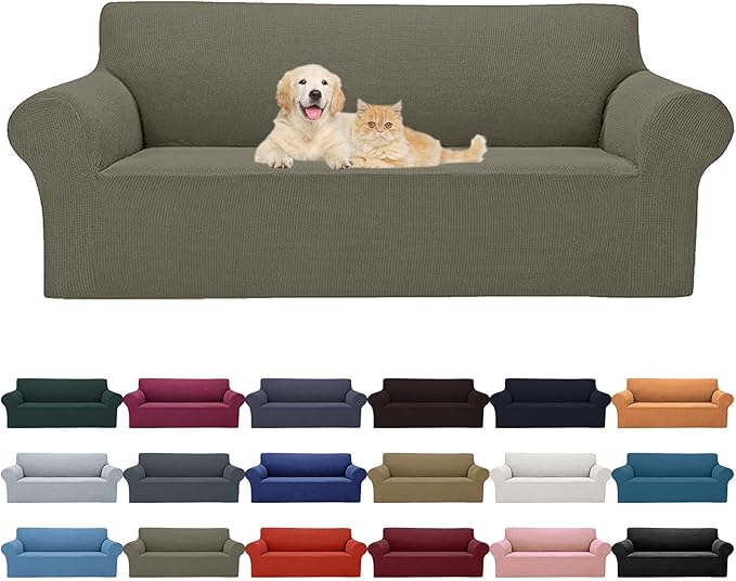 Cupuamon 2026 New Stretch Oversized Sofa Slipcovers Couch Sofa Cover for 4 Seater Furniture Protector Covers with Elastic Bottom Jacquard Fabric Small Checks for Pets, Kids - Khaki