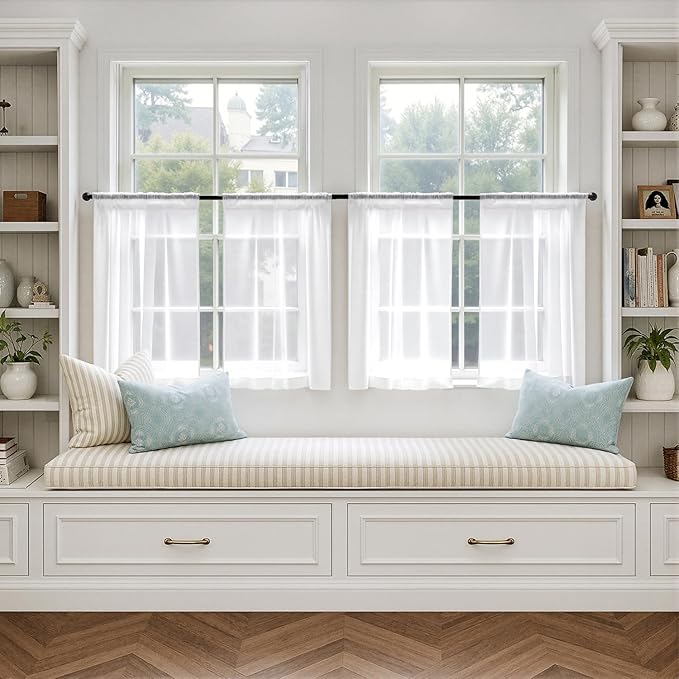 MIULEE Short Curtains 30 Inches Long, 4 Panels Set, Light Filtering Half Window Tier White Sheer Curtains for Kitchen/Bathroom, 42W x 30 Inches